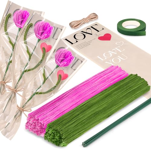 Pfeifenreiniger Blumen Set 200 Stück Pfeifenputzer zum Basteln Rosa und Grün Pipe Cleaner Flower Set mit Grünem Bastelfaden, Geschenkband, Klebeband und Blumenstrauß Papier für Blumenstrauß DIY Dekor Pfeifenreiniger Blumen Set 200 Stück Pfeifenputzer zum Basteln Rosa und Grün Pipe Cleaner Flower Set mit Grünem Bastelfaden, Geschenkband, Klebeband und Blumenstrauß Papier für Blumenstrauß DIY Dekor von Draupnir