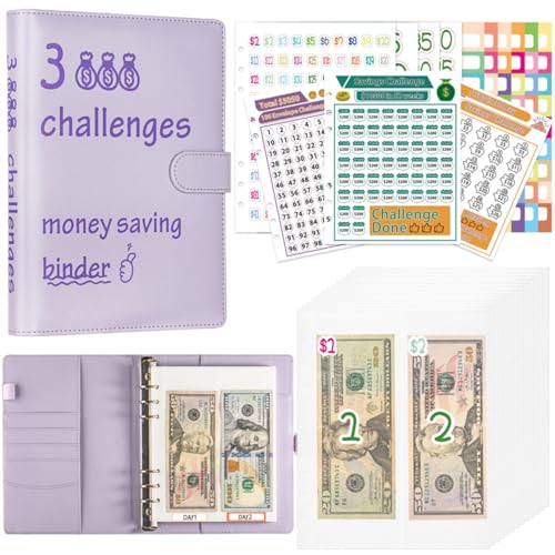 Drawelry A5 Budget Planner Geld Organizer Ringbuch Finanzplaner Sparen Mappe Haushaltsbuch 100 Envelope Challenge Binder Sparchallenge Cash Stuffing Sparbuch für Reisen,Tagebuch und Geschenk (Lila) von Drawelry