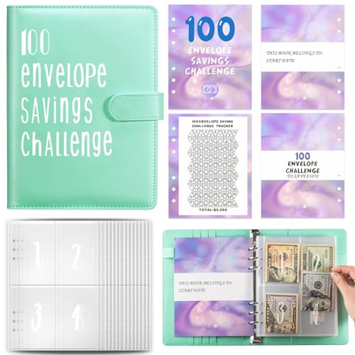 Drawelry A5 Budget Planner Deutsch Sparchallenge Bugetplaner mit 100 Binder Umschlagmethode Finanzplaner Haushaltsbuch Geld Organizer Sparen Mappe Cash Stuffing Sparbuch Geschenke (B-Grün) von Drawelry