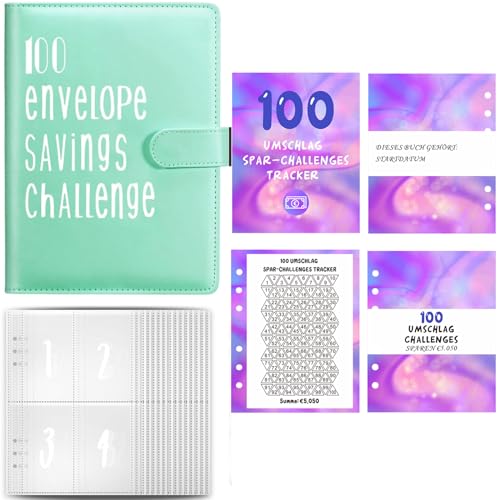 Drawelry A5 Budget Binder Planner Geld Organizer Ringbuch Finanzplaner Sparen Mappe Haushaltsbuch 100 Envelope Challenge Sparchallenge Cash Stuffing Sparbuch für Reisen,Tagebuch und Geschenk (Grün) von Drawelry