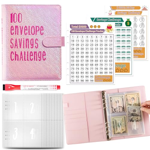 Budget Planner Deutsch Budget Planer Geld Organizer mit 100 Binder Taschen A5 Ringbuchordner für Finanzplaner Budget Sparen Mappe Cash Stuffing Startset Geburtstags Geschenke (Rosa) von Drawelry