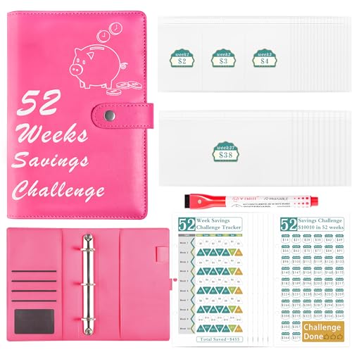 Budget Planner Deutsch Budget Planer Geld Organizer mit 52 Wochen Binder Taschen A5 Ringbuchordner für Finanzplaner Budget Sparen Mappe Cash Stuffing Startset Geburtstags Geschenkk (Rose Rot) von Drawelry