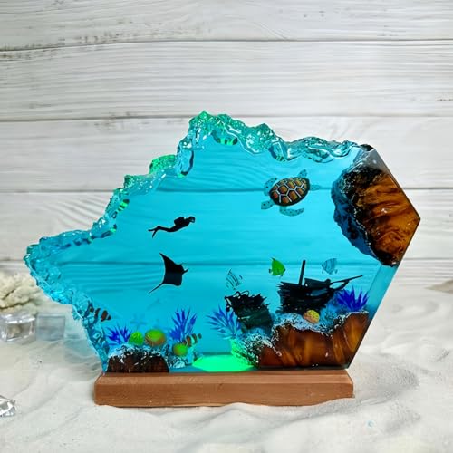 Drawelry 3D Epoxidharz Ozeanfigur Ornamente mit Holzsockel, LED Buntes Nachtlicht, Harz Ozean Tier Statue Hai Wale Pinguin Oktopus Figuren Skulptur Kunsthandwerk Mini Meere Aquarium Dekoration (B4, S) Drawelry 3D Epoxidharz Ozeanfigur Ornamente mit Holzsockel, LED Buntes Nachtlicht, Harz Ozean Tier Statue Hai Wale Pinguin Oktopus Figuren Skulptur Kunsthandwerk Mini Meere Aquarium Dekoration (B4, S) von Drawelry