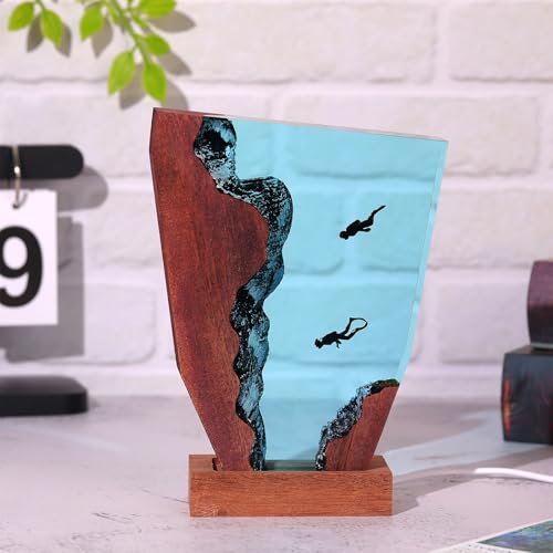 Drawelry 3D Harz Ozean Tier Figuren Nachtlicht Ornamente mit Holz Sockel USB-Kabel Epoxidharz Marine Statue Dekoration Mehrfarbige LED Nacht Lampe für Wohnzimmer Schlafzimmer Kinderzimmer Deko (A1) von Drawelry