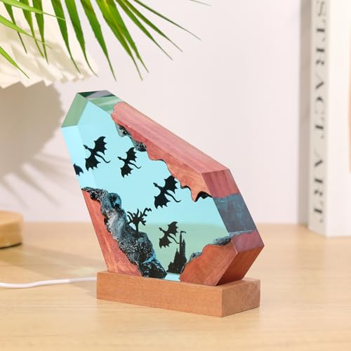 Drawelry 3D Harz Ozean Tier Figuren Nachtlicht Ornamente mit Holz Sockel USB-Kabel Epoxidharz Marine Statue Dekoration Mehrfarbige LED Nacht Lampe für Wohnzimmer Schlafzimmer Kinderzimmer Deko (A2) von Drawelry