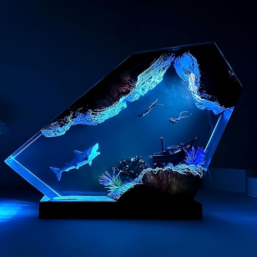 Drawelry 3D Harz Ozean Tier Figuren Nachtlicht Ornamente mit Holz Sockel USB-Kabel Epoxidharz Marine Statue Dekoration Mehrfarbige LED Nacht Lampe für Wohnzimmer Schlafzimmer Kinderzimmer Deko (A3) von Drawelry