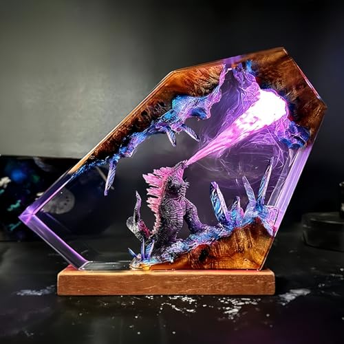 Drawelry 3D Monster Harz Nachtlicht Ornamente mit Holz Basis LED Nacht Lampe Dekoration Epoxidlampe Tischlampe Heim Büro Dekor Valentinstag Geburtstag Geschenk für Familie Freunde (D1) von Drawelry