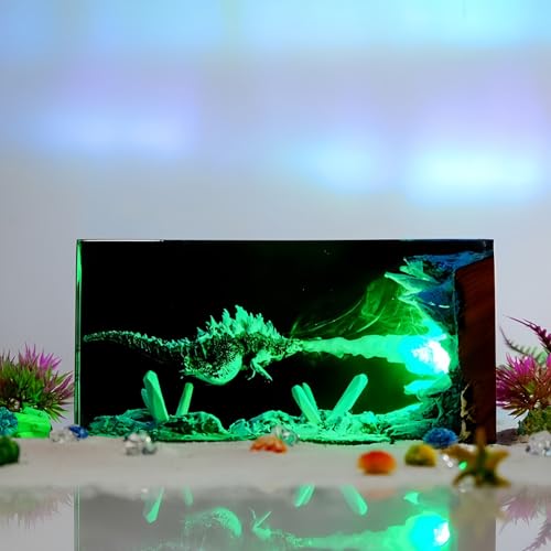Drawelry 3D Monster Harz Nachtlicht Ornamente mit Holz Basis LED Nacht Lampe Dekoration Epoxidlampe Tischlampe Heim Büro Dekor Valentinstag Geburtstag Geschenk für Familie Freunde (D3) von Drawelry