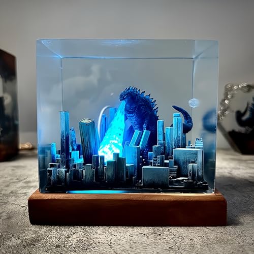 Drawelry 3D Monster Harz Nachtlicht Ornamente mit Holz Basis LED Nacht Lampe Dekoration Epoxidlampe Tischlampe Heim Büro Dekor Valentinstag Geburtstag Geschenk für Familie Freunde (D4) von Drawelry