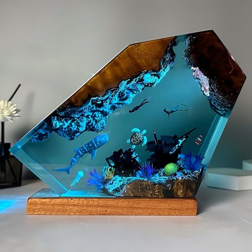 Drawelry 3D Ozean Epoxidharz Nachtlicht mit Holz Sockel Remote Control Einstellbare Helligkeit, Marine Leben Skulptur Tisch 5 Farben LED Lampe Ornamente für Heim Büro Dekor Geburtstags Geschenk (A6) von Drawelry