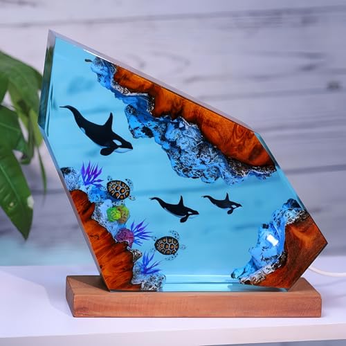 Drawelry 3D Ozean Epoxidharz Nachtlicht mit Holz Sockel Remote Control Einstellbare Helligkeit, Marine Leben Skulptur 5 Farben LED Lampe Ornamente für Heim Büro Tisch Dekor Geburtstags Geschenk (A9) von Drawelry