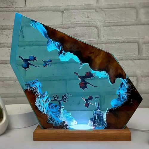 Drawelry 3D Ozean Epoxidharz Nachtlicht mit Holz Sockel Remote Control Einstellbare Helligkeit, Marine Leben Skulptur Tisch 5 Farben LED Lampe Ornamente für Heim Büro Dekor Geburtstags Geschenk (A1) von Drawelry