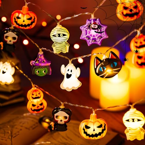 Drawelry Halloween Deko Lichterkette mit USB Angetrieben LED Lichterketten Spinnen Dämonen Geister Kürbis Nacht Lichter für Halloween Party Innen Außen Dekoration (USB-01, 3m) von Drawelry