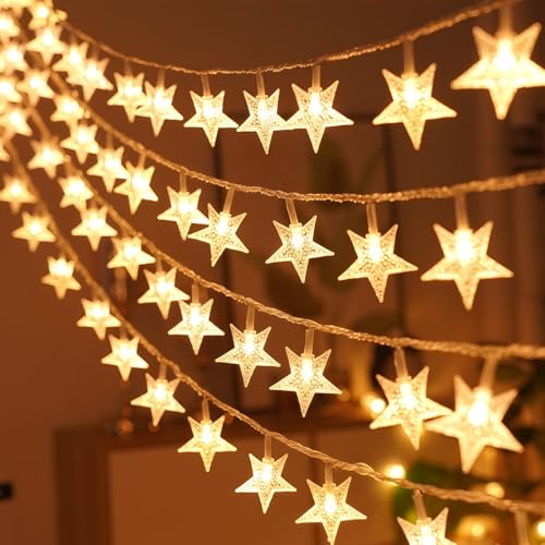 Drawelry LED Stern Lichterkette mit USB/Stecker, 8 Modi Beleuchtung Warmweiß Glühbirne Schnurlicht Nachtlicht Dekoration für Außen Innen Zuhause Büro Garten Fenster Weihnachts Deko (Sterne) von Drawelry