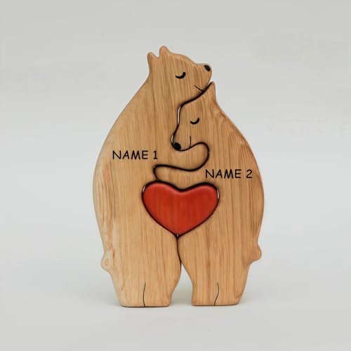 Drawelry Personalisierte Bär Statue Holzpuzzle mit 2-9 Namen Gravur Dekoration Holz Handwerk Bären Familien Puzzle Skulptur Ornament Deko Weihnachte Geburtstag Geschenk für Familie Freunde Paare (A13) von Drawelry