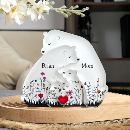Drawelry Personalisierte Bär Statue Holzpuzzle mit 2-9 Namen Gravur Dekoration Holz Handwerk Bären Familien Skulptur Puzzle Deko Ornament Weihnachte Geburtstag Geschenk für Familie Freunde Paare (A16) von Drawelry