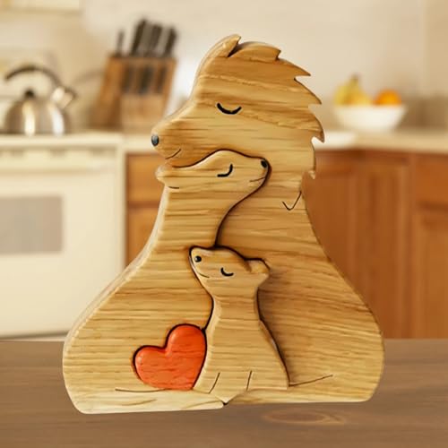 Drawelry Personalisierte Löwe Holzpuzzle Ornament mit 2-9 Familien Namen Schnitzereien Holz Löwen Skulptur Kunstpuzzle als Desktop Dekoration Statue Geschenk für Familie, Oma, Opa Mama, Papa (B3) von Drawelry