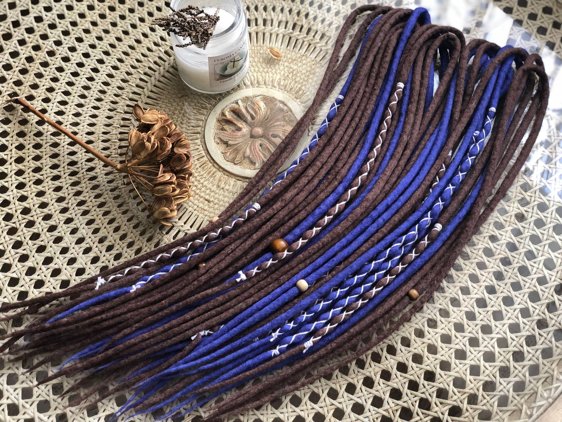 Dunkelbraune Und Blaue Wolle Doppelend Dreads Merino Dreadlocks von DreadsByHolly