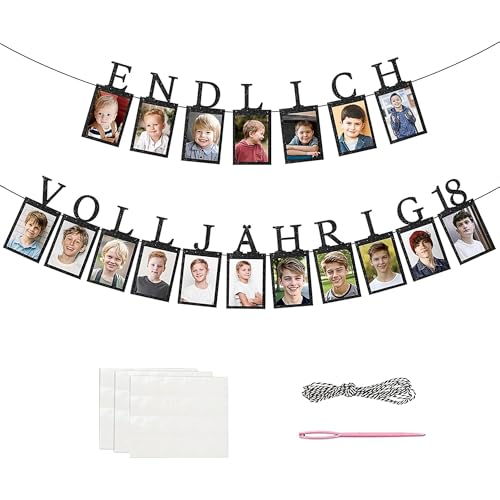 Deko 18. Geburtstag Junge, ENDLICH VOLLJÄHRIG 18. Geburtstag Junge Deko, zum18 Glitzerkarten Fotogirlande Geburtstag inkl für 1-18 Jahre Fotos Erwachsenwerden Jubiläum von Dreaku