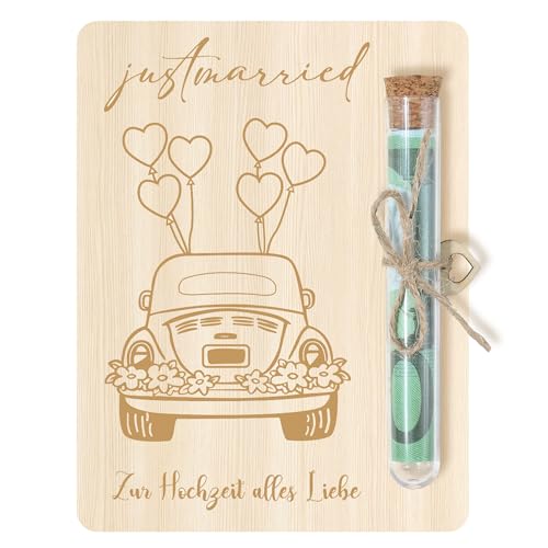 Geldgeschenk Hochzeit, Hochzeitsgeschenk Geld aus Holz mit Umschlag, Lustige Just Married Geschenke für Brautpaar Reise Polterabend (Hochzeit) von Dreaku