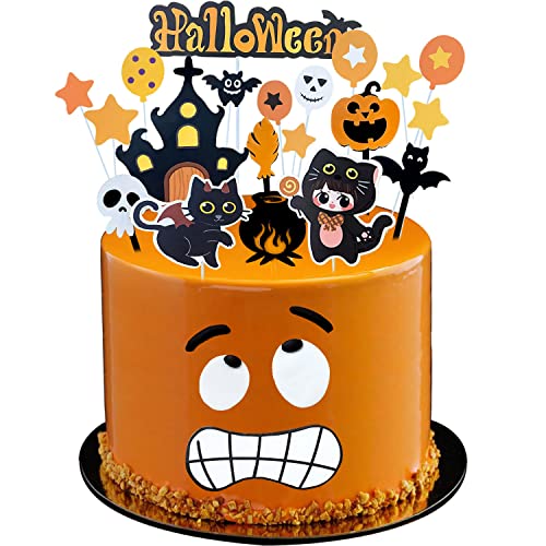 21 Stück Halloween Kuchenaufsätze, Halloween Cupcake Toppers, Halloween Party Cupcake Dekorationen, Halloween Kuchendekoration Kuchenhut, Ghost Pumpkin Decor for Halloween, Lustige Emoji-Dekoration von Dream HorseX