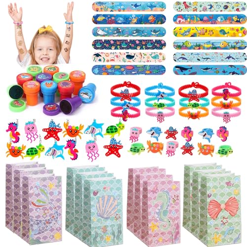 72Pcs Unter dem Meer Partygeschenkset für Kinder, Ozean-Geburtstagsdekorationen, mit Schlüsselanhänger, Geschenktüten, Armbänder, Ringe, Niedliche Unter dem Meer Partyartikel für Jungen und Mädchen von Dream HorseX