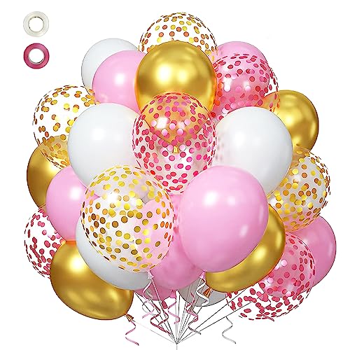 80 Stück Rosegold Luftballon Set mit Bändern, Latex Glitter Ballons mit Bändern,Konfetti Luftballons, Gold, Rosa, Weiß für Mädchen Frauen Geburtstag Hochzeit Valentinstag Baby Showe… von Dream HorseX