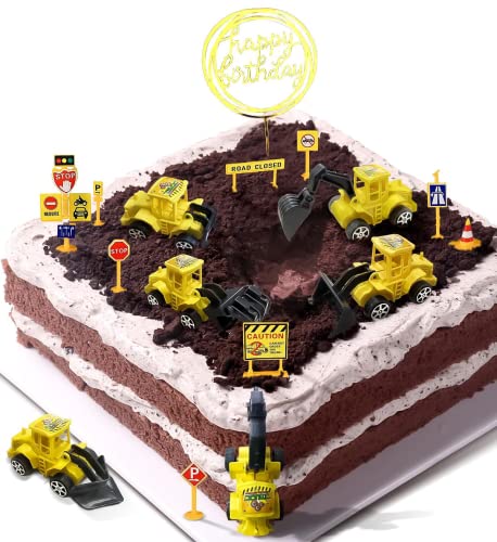 Baufahrzeug Kuchendekoration Satz, Baufahrzeuge Mini Bagger für Torte, Baustellenfahrzeuge mit Baustellenschild, Kindergeburtstag Deko Kuchen,Bagger Spielzeug, Kuchendeko für Junge Geburtstag von Dream HorseX