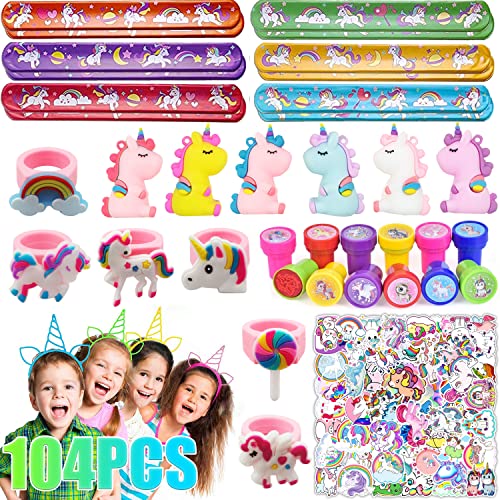 Dream HorseX Einhorn Party Mitgebsel, Einhorn-Thema Geburtstagsfeier Gefälligkeiten Pack, mit Armband, Haar-Ringe, Ringe, Einhorn Mitgebsel Party Set Kindergeburtstag Mädchen(104 Stück) von Dream HorseX