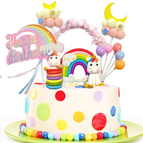 Kinder Einhorn Kuchen Topper, Einhorn Tortendeko, Einhorn Regenbogen Tortendeko, Happy Birthday Girlande Regenbogen Luftballons Wolke, 3D Heißluftballon Kuchendekoration Cake Topper für Kinder Mädchen Kinder Einhorn Kuchen Topper, Einhorn Tortendeko, Einhorn Regenbogen Tortendeko, Happy Birthday Girlande Regenbogen Luftballons Wolke, 3D Heißluftballon Kuchendekoration Cake Topper für Kinder Mädchen von Dream HorseX
