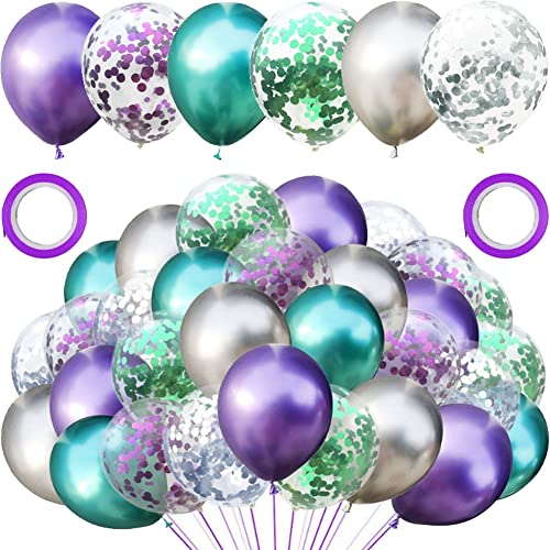 Meerjungfrau Ballon Kit, 30 Stück metallisch Silber Lila Grün und Konfetti Luftballons Set, Perfekt für Mädchen Kinder Geburtstagsfeier Party und Kinder Dusche Party, Festival Hintergrund Dekoration von Dream HorseX