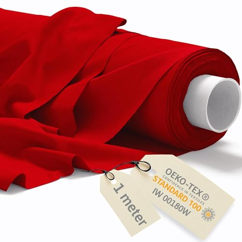DreamRoots Baumwollstoff Meterware 1Mx160cm 145 g/m² - Stoffe zum Nähen Meterware - Polsterstoff - Leinwand, Segeltuch Stoff - Gardinenstoff - Molton, Rot von DreamRoots