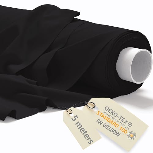 DreamRoots Baumwollstoff Meterware 5Mx160cm 145 g/m² - Stoffe zum Nähen Meterware - Polsterstoff - Leinwand, Segeltuch Stoff - Gardinenstoff - Molton, Schwarz von DreamRoots