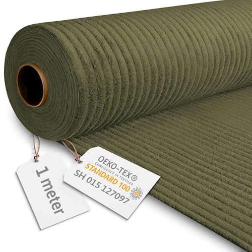 DreamRoots Cord Stoff Meterware Gewicht 380 g/m2 - Polsterstoff Cord Meterware 140 cm breit - Möbelstoff Meterware - Breitcord Meterware Dark Olive 1M von DreamRoots