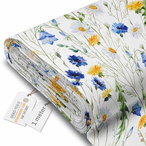 DreamRoots Segeltuch Wasserdicht - Polsterstoff Meterware 160 cm breit - Wasserabweisender Stoff 220 g/m2 600D - Markisenstoff Wasserdicht Meterware Country Meadow 1M von DreamRoots