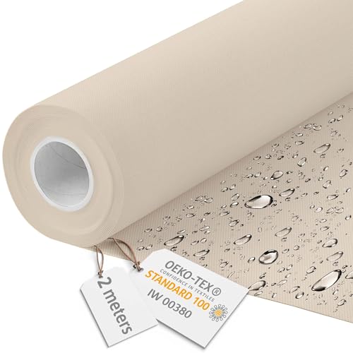 DreamRoots Segeltuch Wasserdicht - Polsterstoff Meterware 160 cm breit - Wasserabweisender Stoff 220 g/m2 600D - Markisenstoff Wasserdicht Meterware Creme 2M von DreamRoots