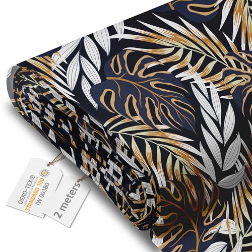 DreamRoots Segeltuch Wasserdicht - Polsterstoff Meterware 160 cm breit - Wasserabweisender Stoff 220 g/m2 600D - Markisenstoff Wasserdicht Meterware Golden Leaves 2M von DreamRoots