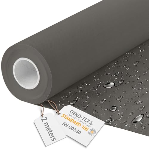 DreamRoots Segeltuch Wasserdicht - Polsterstoff Meterware 160 cm breit - Wasserabweisender Stoff 220 g/m2 600D - Markisenstoff Wasserdicht Meterware Grau 2M von DreamRoots