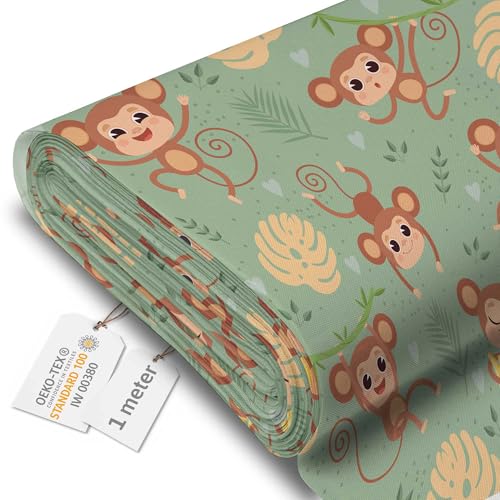 DreamRoots Segeltuch Wasserdicht - Polsterstoff Meterware 160 cm breit - Wasserabweisender Stoff 220 g/m2 600D - Markisenstoff Wasserdicht Meterware Monkey on Jungle 1M von DreamRoots