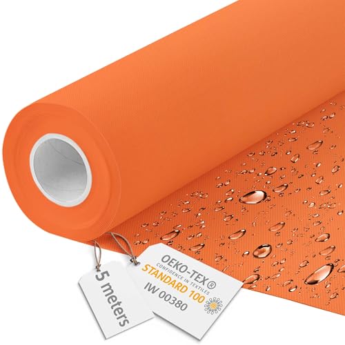 DreamRoots Segeltuch Wasserdicht - Polsterstoff Meterware 160 cm breit - Wasserabweisender Stoff 220 g/m2 600D - Markisenstoff Wasserdicht Meterware Orange 5M von DreamRoots