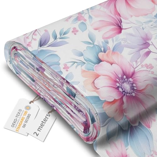 DreamRoots Segeltuch Wasserdicht - Polsterstoff Meterware 160 cm breit - Wasserabweisender Stoff 220 g/m2 600D - Markisenstoff Wasserdicht Meterware Pastel Flowers 2M von DreamRoots