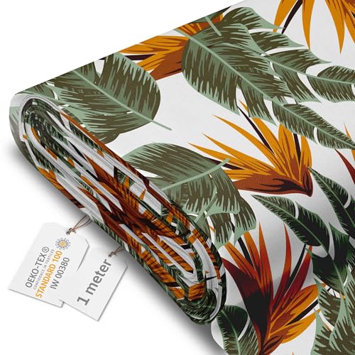 DreamRoots Segeltuch Wasserdicht - Polsterstoff Meterware 160 cm breit - Wasserabweisender Stoff 220 g/m2 600D - Markisenstoff Wasserdicht Meterware Tropical Strelizia 1M von DreamRoots