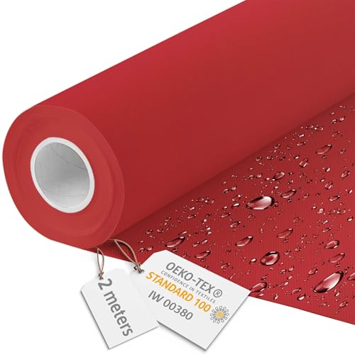 DreamRoots Segeltuch Wasserdicht - Polsterstoff Meterware 160 cm breit - Wasserabweisender Stoff 220 g/m2 600D - Markisenstoff Wasserdicht Meterware Rot 2M von DreamRoots