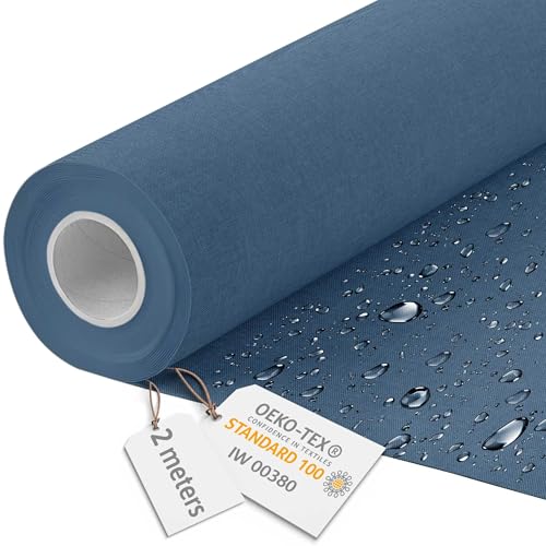 DreamRoots Segeltuch Wasserdicht - Polsterstoff Meterware Flachsimitation 160 cm breit - Wasserabweisender Stoff 220 g/m2 600D - Markisenstoff Wasserdicht Meterware Denim dream 2M von DreamRoots