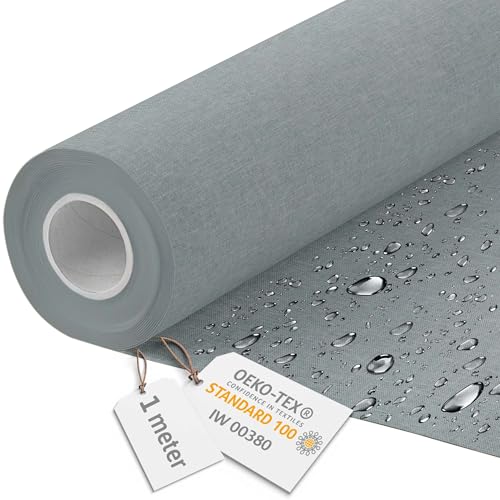 DreamRoots Segeltuch Wasserdicht - Polsterstoff Meterware Flachsimitation 160 cm breit - Wasserabweisender Stoff 220 g/m2 600D - Markisenstoff Wasserdicht Meterware Light grey 1M von DreamRoots