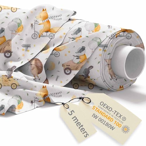 DreamRoots Stoff Kindermotive - Baumwollstoff Meterware Kinder - Stoffe zum Nähen Meterware - Polsterstoff - Leinwand Stoff 160cm x 5M von DreamRoots