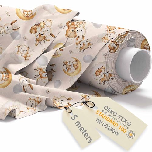 DreamRoots Stoff Kindermotive - Baumwollstoff Meterware Kinder - Stoffe zum Nähen Meterware - Polsterstoff - Leinwand Stoff 160cm x 5M von DreamRoots