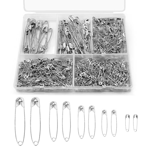 450 Stück Sicherheitsnadeln Set Silber, 5 Größen 19–54mm Sicherheitsnadel Rostfrei, Sicherheitsnadeln Groß & Klein für Kleidung, Nähen, Basteln, DIY Projekte(19,28,32,45,54mm) von Dreamark