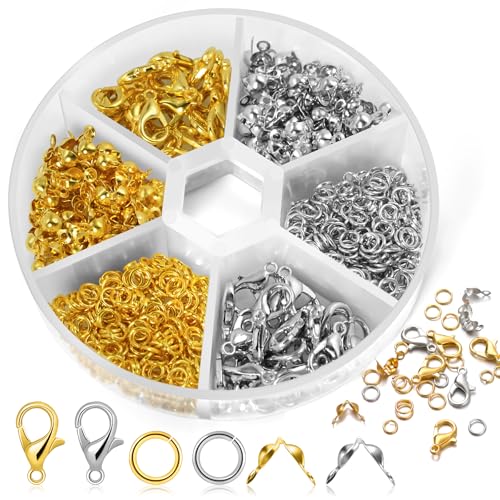 570 Stück Verschlüsse für Armbänder und Halsketten, Haken und Karabiner für DIY-Schmuck, Armbandhaken, Karabinerverschlüsse, Sprungringe für Halsketten und Armbänder (Gold und Silber) von Dreamark