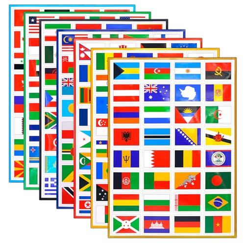 7 Bögen Aufkleber Weltflagge, 224 Stück, selbstklebend, für Reiseplaner, Gepäck, Olympische Spiele, Paris 2024 von Dreamark